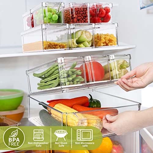 10 Pack Refrigerator Pantry Organizer Bins, Stackable Fridge Organizer Bins with Lids, Clear Plastic Food Storage Bins for Kitchen, Countertops,... 10 Pack Refrigerator Pantry Organizer Bins, Stackable Fridge Organizer Bins with Lids, Clear Plastic Food Storage Bins for Kitchen, Countertops,...