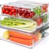 10 Pack Refrigerator Pantry Organizer Bins, Stackable Fridge Organizer Bins with Lids, Clear Plastic Food Storage Bins for Kitchen, Countertops,...