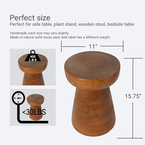 15" Natural Wood Tree Stump Side Table, Round Wooden End Table, Rustic Farmhouse Accent Table, Outdoor Decorative Stump Stool for Living Room,...