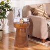 15" Natural Wood Tree Stump Side Table, Round Wooden End Table, Rustic Farmhouse Accent Table, Outdoor Decorative Stump Stool for Living Room,...