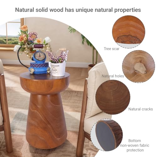 15" Natural Wood Tree Stump Side Table, Round Wooden End Table, Rustic Farmhouse Accent Table, Outdoor Decorative Stump Stool for Living Room,...