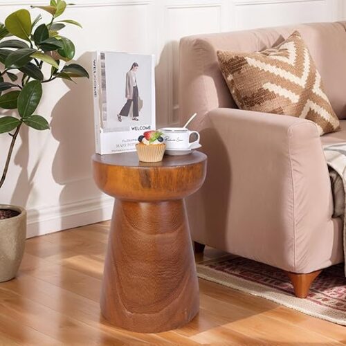 15" Natural Wood Tree Stump Side Table, Round Wooden End Table, Rustic Farmhouse Accent Table, Outdoor Decorative Stump Stool for Living Room,...