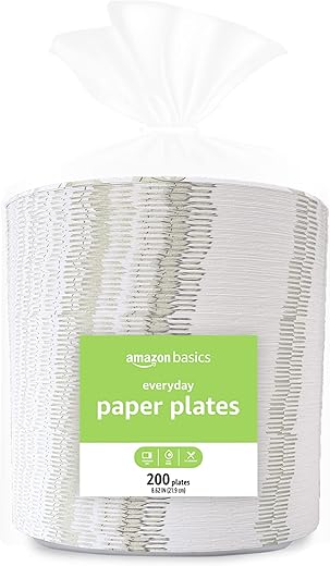 Amazon Basics Everyday Paper Plates, 8.62 Inch, Disposable, 200 Count Amazon Basics Everyday Paper Plates, 8.62 Inch, Disposable, 200 Count