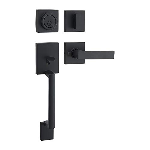 Amazon Basics Front Door Lock Set, Handleset with Stamford Lever, Level Door Handle, Exterior, Single Cylinder Packs, Matte Black, 1-Pack Amazon Basics Front Door Lock Set, Handleset with Stamford Lever, Level Door Handle, Exterior, Single Cylinder Packs, Matte Black, 1-Pack