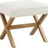Amazon Basics Small Ottoman Foot Rest, Mid-Century Modern X Square Polyester Foot Stool, Linen, Ivory White, 18"D x 19.8"W x 18.3"H (Previously...