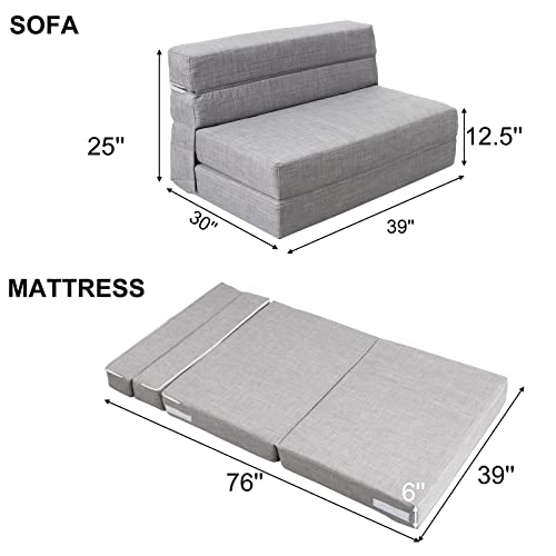 ANONER Folding Sleeper Chair Sofa Bed Lazy Couch with Pillow, Twin Size, Light Gray ANONER Folding Sleeper Chair Sofa Bed Lazy Couch with Pillow, Twin Size, Light Gray
