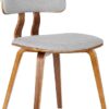 Armen Living Jaguar Mid Century Modern Dining Accent Chair for Kitchen Table Desk Vanity in Grey Fabric and Walnut Wood Finish