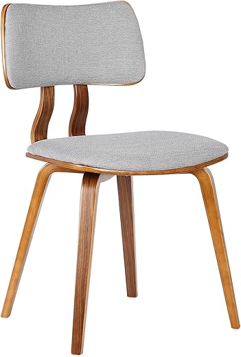 Armen Living Jaguar Mid Century Modern Dining Accent Chair for Kitchen Table Desk Vanity in Grey Fabric and Walnut Wood Finish