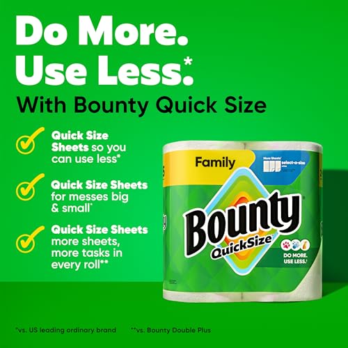 Bounty Quick Size Paper Towels, White, 8 Family Rolls = 20 Regular Rolls (Packaging May Vary) Bounty Quick Size Paper Towels, White, 8 Family Rolls = 20 Regular Rolls (Packaging May Vary)