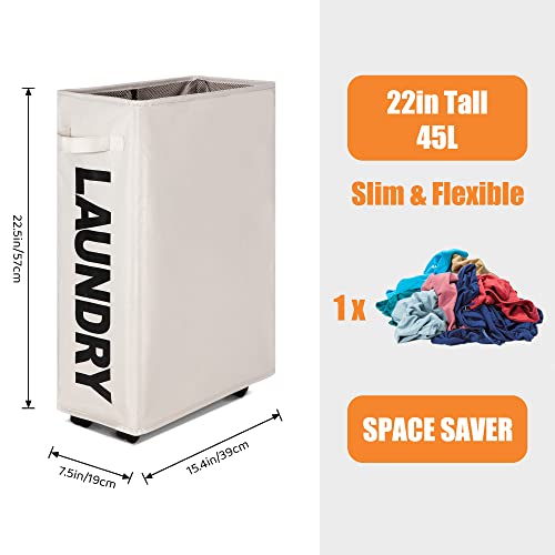Caroeas 22" Rolling Slim Laundry Basket with Stand Foldable Waterproof Sorter and Organizer on Wheels Tall Thin Dirty Laundry Hamper Basket Home...