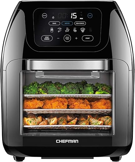 CHEFMAN Multifunctional Digital Air Fryer+ Rotisserie, Dehydrator, Convection Oven, 17 Touch Screen Presets Fry, Roast, Dehydrate, Bake, XL 10L...