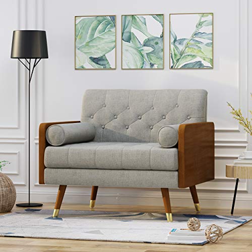 Christopher Knight Home Greta Mid Century Modern Fabric Club Chair, Beige, Dark Walnut 30.5D x 37.75W x 33H in Christopher Knight Home Greta Mid Century Modern Fabric Club Chair, Beige, Dark Walnut 30.5D x 37.75W x 33H in