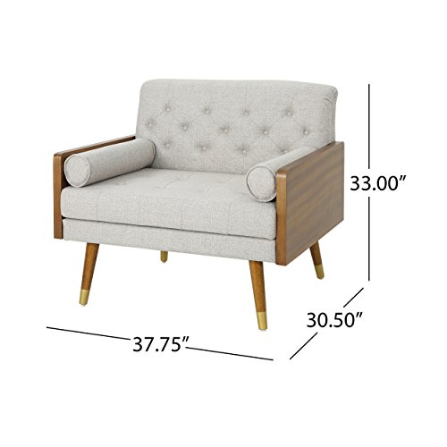 Christopher Knight Home Greta Mid Century Modern Fabric Club Chair, Beige, Dark Walnut 30.5D x 37.75W x 33H in Christopher Knight Home Greta Mid Century Modern Fabric Club Chair, Beige, Dark Walnut 30.5D x 37.75W x 33H in