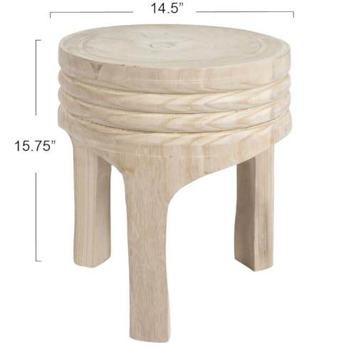 Creative Co-Op Boho Hand-Carved Paulownia Wood Stool, Natural Creative Co-Op Boho Hand-Carved Paulownia Wood Stool, Natural