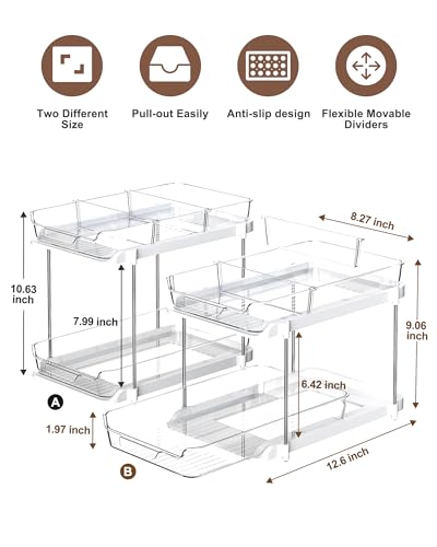 Delamu 2 Sets of 2-Tier Multi-Purpose Bathroom Under Sink Organizers and Storage, Stackable Kitchen Pantry Organization, Pull Out Medicine Cabinet...
