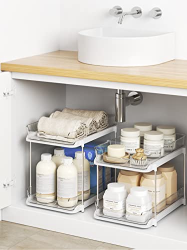 Delamu 2 Sets of 2-Tier Multi-Purpose Bathroom Under Sink Organizers and Storage, Stackable Kitchen Pantry Organization, Pull Out Medicine Cabinet...
