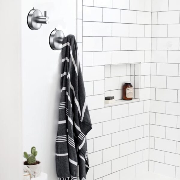 DGYB Suction Cup Hooks for Shower Set of 2 Brushed Nickel Towel Hooks for Bathrooms SUS 304 Stainless Steel Shower Hooks for Loofah 15 Lb Bathroom...