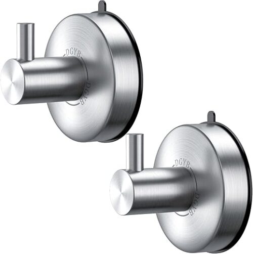 DGYB Suction Cup Hooks for Shower Set of 2 Brushed Nickel Towel Hooks for Bathrooms SUS 304 Stainless Steel Shower Hooks for Loofah 15 Lb Bathroom...