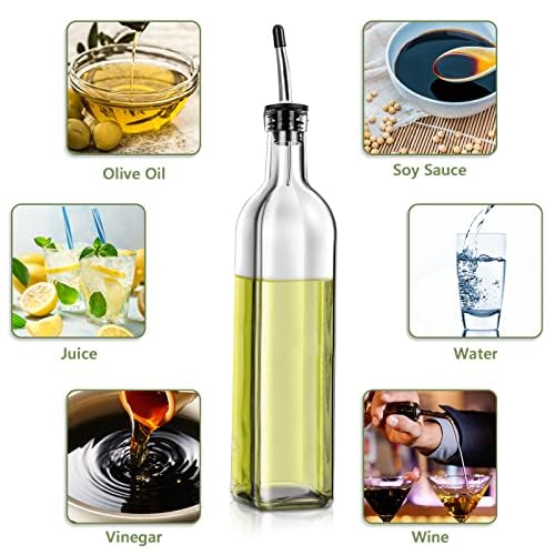 Glass Olive Oil Dispenser Bottle 500ml | 2 Pcs, Olive Oil Dispenser, Vinegar Dispenser Set, 2 Stainless Steel Pourers, 4 Labels, 1 Brush, 1 Funnel,...