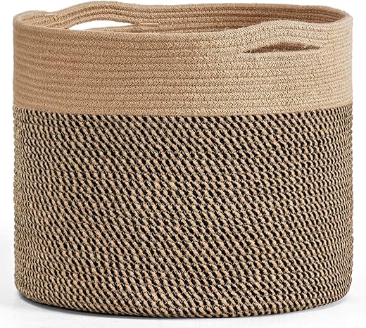 Goodpick Large Cotton Rope Basket 15.8"x15.8"x13.8" Wicker Basket for Blankets, Toy Storage for Living Room, Jute