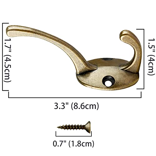 IBosins 12 Pack Antique Brass Coat Hooks Wall Mounted with 24 Screws Retro Double Hooks Utility Antique Brass Hooks for Coat, Scarf, Bag, Towel,...