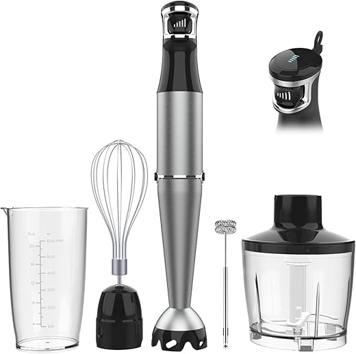 Immersion Blender Handheld Corded Hand Blenders Set 1100W, Trigger Variable Speed 5 in 1 Stick Emulsifier with Chopper, Whisk and Frother for Soup,... Immersion Blender Handheld Corded Hand Blenders Set 1100W, Trigger Variable Speed 5 in 1 Stick Emulsifier with Chopper, Whisk and Frother for Soup,...