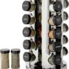 Kamenstein 20 Jar Revolving Countertop Spice Rack with Spices Included, FREE Spice Refills for 5 Years, Polished Stainless Steel with Black Caps,...