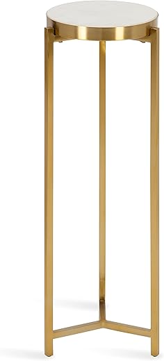 Kate and Laurel Aguilar Modern Drink Table, 9 x 9 x 23, White and Gold, Genuine Marble Accent Table for Small Spaces