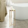 Kate and Laurel Aguilar Modern Drink Table, 9 x 9 x 23, White and Gold, Genuine Marble Accent Table for Small Spaces