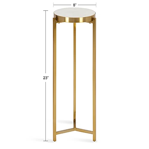 Kate and Laurel Aguilar Modern Drink Table, 9 x 9 x 23, White and Gold, Genuine Marble Accent Table for Small Spaces