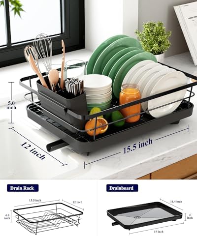 Kitsure Dish Drying Rack for Kitchen Counter, Stainless Steel Sink Organization and Storage Essentials with Cutlery Holder, Home and Appartment... Kitsure Dish Drying Rack for Kitchen Counter, Stainless Steel Sink Organization and Storage Essentials with Cutlery Holder, Home and Appartment...