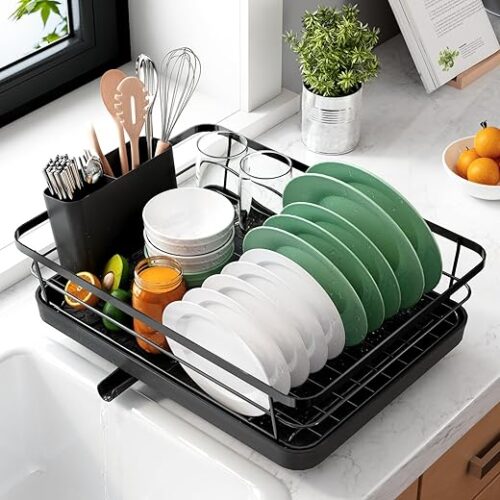 Kitsure Dish Drying Rack for Kitchen Counter, Stainless Steel Sink Organization and Storage Essentials with Cutlery Holder, Home and Appartment...