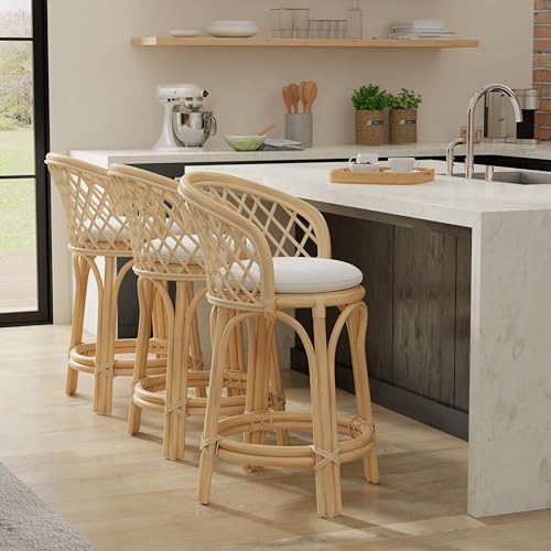 Kouboo Rattan Criss-Cross Height Counter Stool - Modern Stool with Back, Stools for Kitchen Counter Perfect for Cafes & Home Decor, Kitchen &...