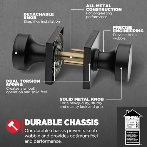 Kwikset Pismo Interior Passage Door Knob, Handle For Closet and Hallway Doors, Non-Locking Doorknob in Matte Black, with Microban Protection,... Kwikset Pismo Interior Passage Door Knob, Handle For Closet and Hallway Doors, Non-Locking Doorknob in Matte Black, with Microban Protection,...