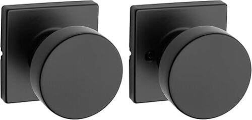 Kwikset Pismo Interior Passage Door Knob, Handle For Closet and Hallway Doors, Non-Locking Doorknob in Matte Black, with Microban Protection,...
