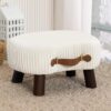 LUE BONA Small Curved Foot Stool with Handle, Beige Velvet Footstool and Ottomans, Modern Foot Rest with Wooden Legs, Step Stool with Padded Seat...