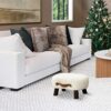 LUE BONA Small Curved Foot Stool with Handle, Beige Velvet Footstool and Ottomans, Modern Foot Rest with Wooden Legs, Step Stool with Padded Seat...