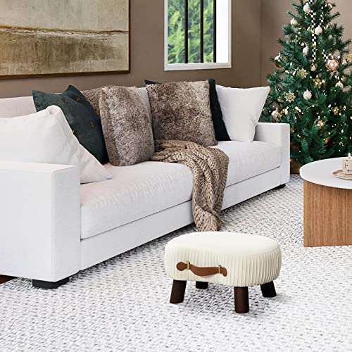 LUE BONA Small Curved Foot Stool with Handle, Beige Velvet Footstool and Ottomans, Modern Foot Rest with Wooden Legs, Step Stool with Padded Seat... LUE BONA Small Curved Foot Stool with Handle, Beige Velvet Footstool and Ottomans, Modern Foot Rest with Wooden Legs, Step Stool with Padded Seat...