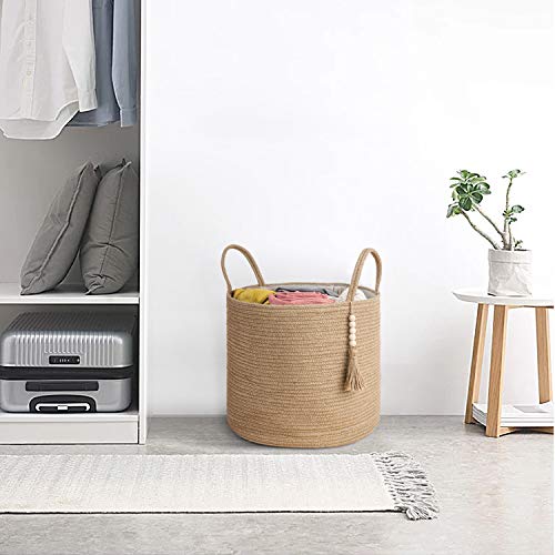 Mkono Woven Storage Basket Decorative Natural Rope Basket Wooden Bead Decoration for Blankets,Toys,Clothes,Shoes,Plant Organizer Bin with Handles... Mkono Woven Storage Basket Decorative Natural Rope Basket Wooden Bead Decoration for Blankets,Toys,Clothes,Shoes,Plant Organizer Bin with Handles...