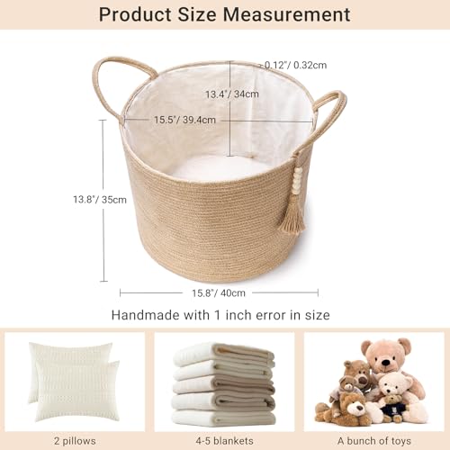 Mkono Woven Storage Basket Decorative Natural Rope Basket Wooden Bead Decoration for Blankets,Toys,Clothes,Shoes,Plant Organizer Bin with Handles... Mkono Woven Storage Basket Decorative Natural Rope Basket Wooden Bead Decoration for Blankets,Toys,Clothes,Shoes,Plant Organizer Bin with Handles...