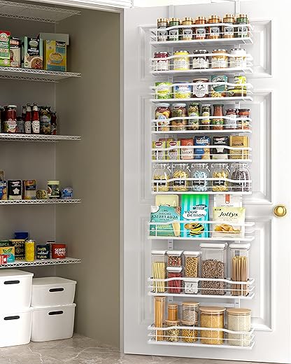 Moforoco White 9-Tier Over The Door Pantry Organizer, Pantry Organization And Storage, Metal Hanging Spice Rack Shelves Door, Home & Kitchen...