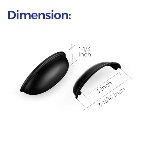 Ravinte 10 Pack 3" Drawer Pulls Flat Black Cabinet Cup Pulls Kitchen Hardware Cabinet Handles Drawer Handles Knobs 3 inch Hole Center
