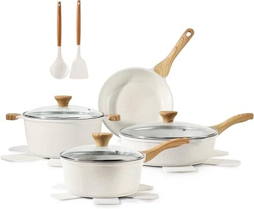 SENSARTE Nonstick Ceramic Cookware Set 13-Piece, Healthy Pots and Pans Set, Non-toxic Kitchen Cooking Set with Stay-Cool Handles, Silicone Tools...