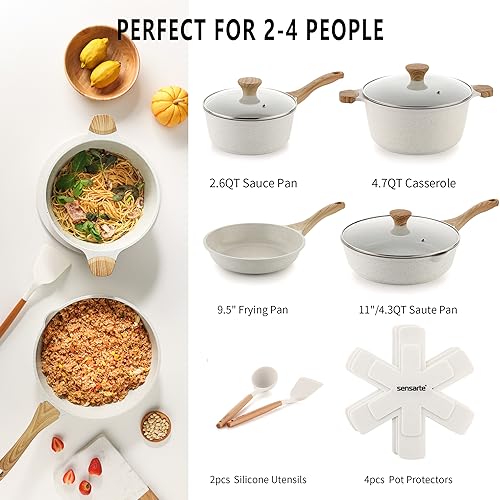 SENSARTE Nonstick Ceramic Cookware Set 13-Piece, Healthy Pots and Pans Set, Non-toxic Kitchen Cooking Set with Stay-Cool Handles, Silicone Tools...