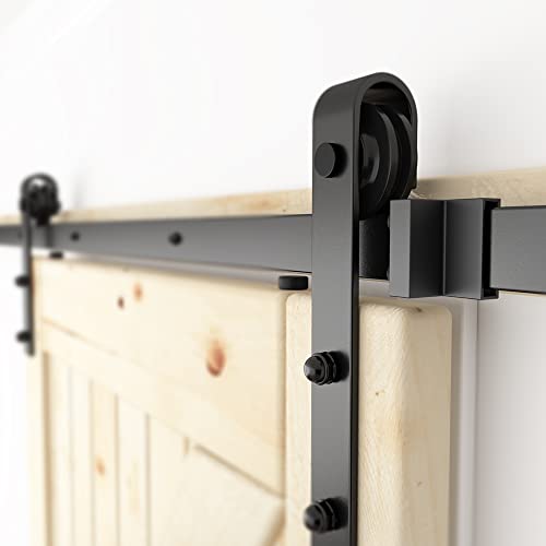 SKYSEN 6FT Sliding barn Door Hardware kit, Barn Door Track, 1/4” Thick Material- Combination Track- Smooth and Quiet- Easy to Install- Black (J...