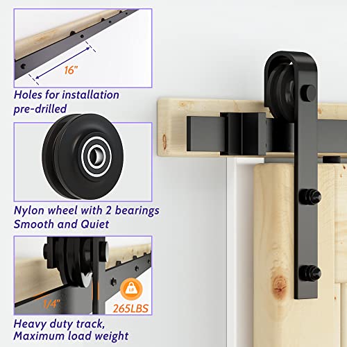 SKYSEN 6FT Sliding barn Door Hardware kit, Barn Door Track, 1/4” Thick Material- Combination Track- Smooth and Quiet- Easy to Install- Black (J...