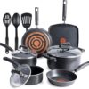 T-fal Signature Nonstick Cookware Set 12 Piece, Oven Broiler Safe 350F, Pots and Pans, Kitchen Cooking Set w/Fry Pans, Saucepans, Saute Pan, Dutch...