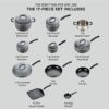 T-fal Ultimate Hard Anodized Nonstick Cookware Set 17 Piece, Oven Broiler Safe 400F, Lid Safe 350F, Kitchen Cooking Set w/Fry Pans, Saucepans,...