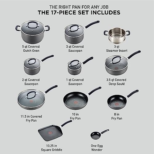 T-fal Ultimate Hard Anodized Nonstick Cookware Set 17 Piece, Oven Broiler Safe 400F, Lid Safe 350F, Kitchen Cooking Set w/Fry Pans, Saucepans,... T-fal Ultimate Hard Anodized Nonstick Cookware Set 17 Piece, Oven Broiler Safe 400F, Lid Safe 350F, Kitchen Cooking Set w/Fry Pans, Saucepans,...