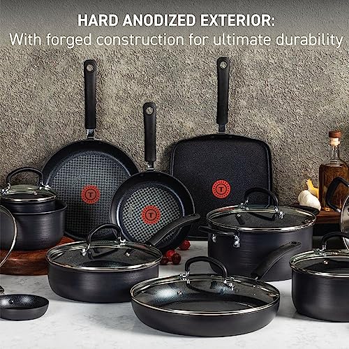 T-fal Ultimate Hard Anodized Nonstick Cookware Set 17 Piece, Oven Broiler Safe 400F, Lid Safe 350F, Kitchen Cooking Set w/Fry Pans, Saucepans,... T-fal Ultimate Hard Anodized Nonstick Cookware Set 17 Piece, Oven Broiler Safe 400F, Lid Safe 350F, Kitchen Cooking Set w/Fry Pans, Saucepans,...